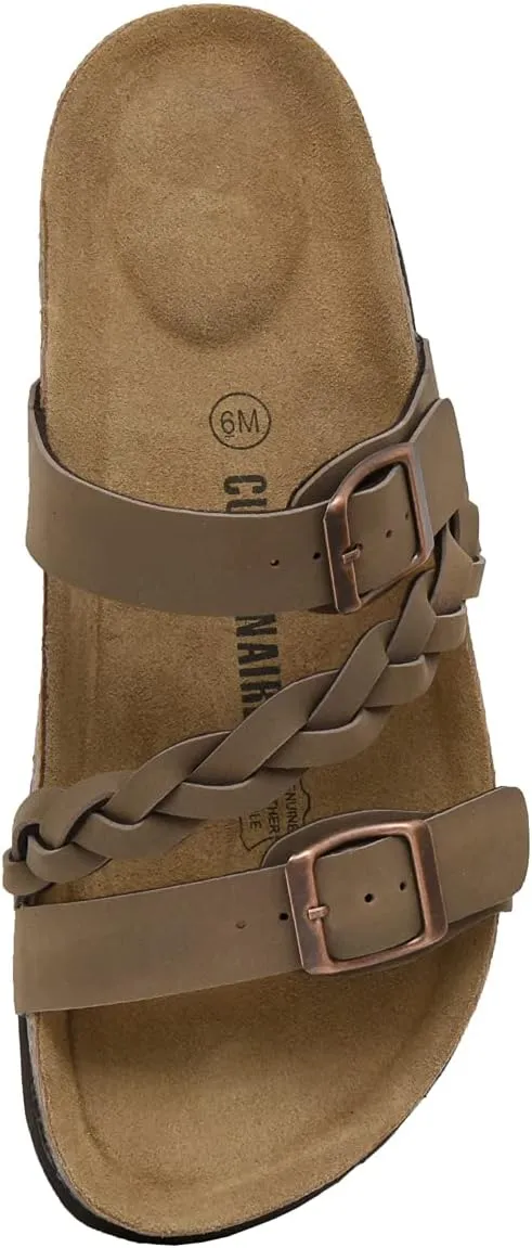 CUSHIONAIRE Women's Lizzy Cork Footbed Sandal - Comfortable, Adjustable Straps, Arch Support, Wide Widths Available, Boho Chic Summer Slides