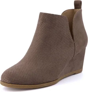 CUSHIONAIRE Women's Tito Wedge Bootie - Soft Vegan Suede, Memory Foam, Wide Width Available