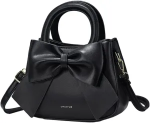 Cute Big Bow Top-handle Purse for Women Vegan Leather Shoulder Handbag Soft Work Shopper Crossbody Satchel