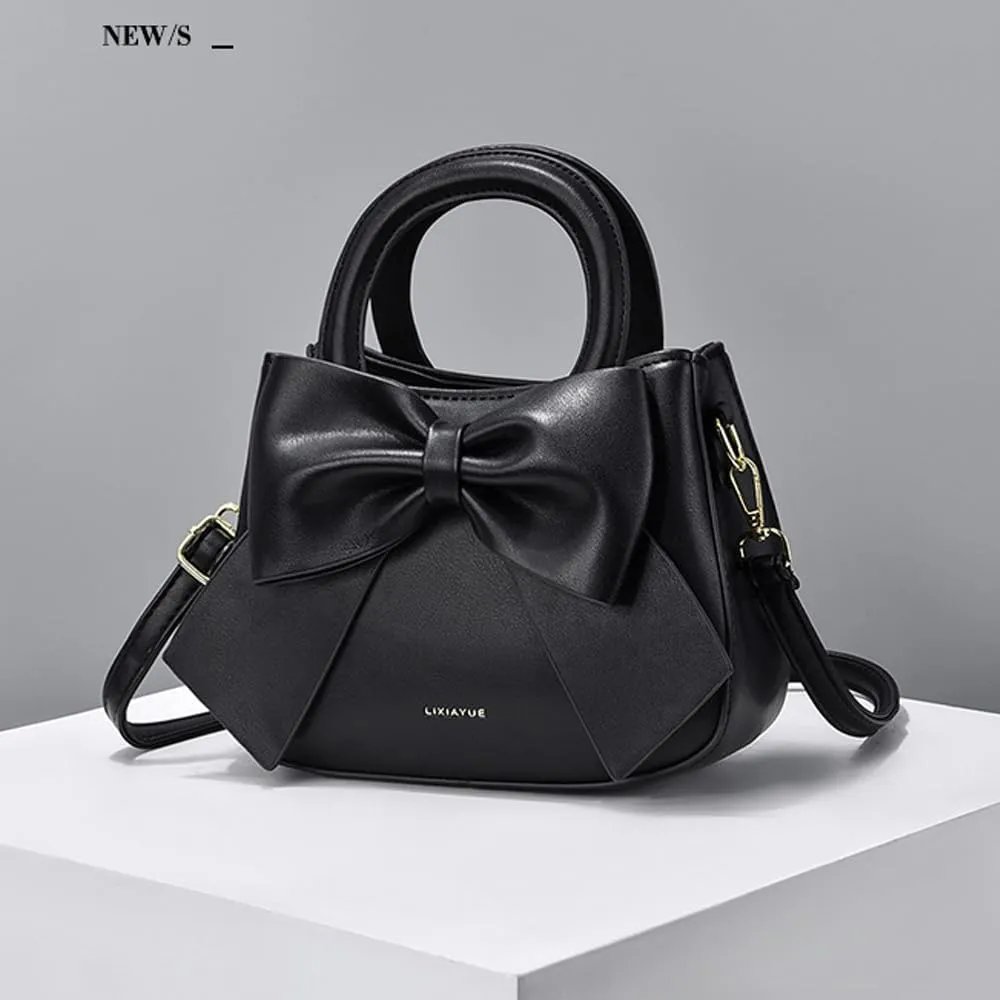 Cute Big Bow Top-handle Purse for Women Vegan Leather Shoulder Handbag Soft Work Shopper Crossbody Satchel