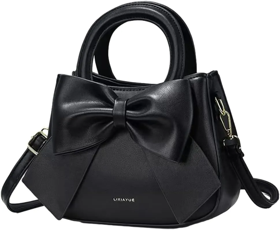 Cute Big Bow Top-handle Purse for Women Vegan Leather Shoulder Handbag Soft Work Shopper Crossbody Satchel