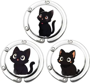 Cute Black Cat Purse Hanger Hook, Foldable Bag Holder, Purse Hook Handbag Hanger Holder,Set of 3