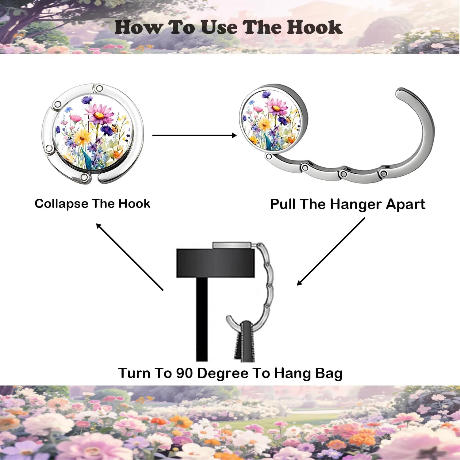 Cute Black Cat Purse Hanger Hook, Foldable Bag Holder, Purse Hook Handbag Hanger Holder,Set of 3