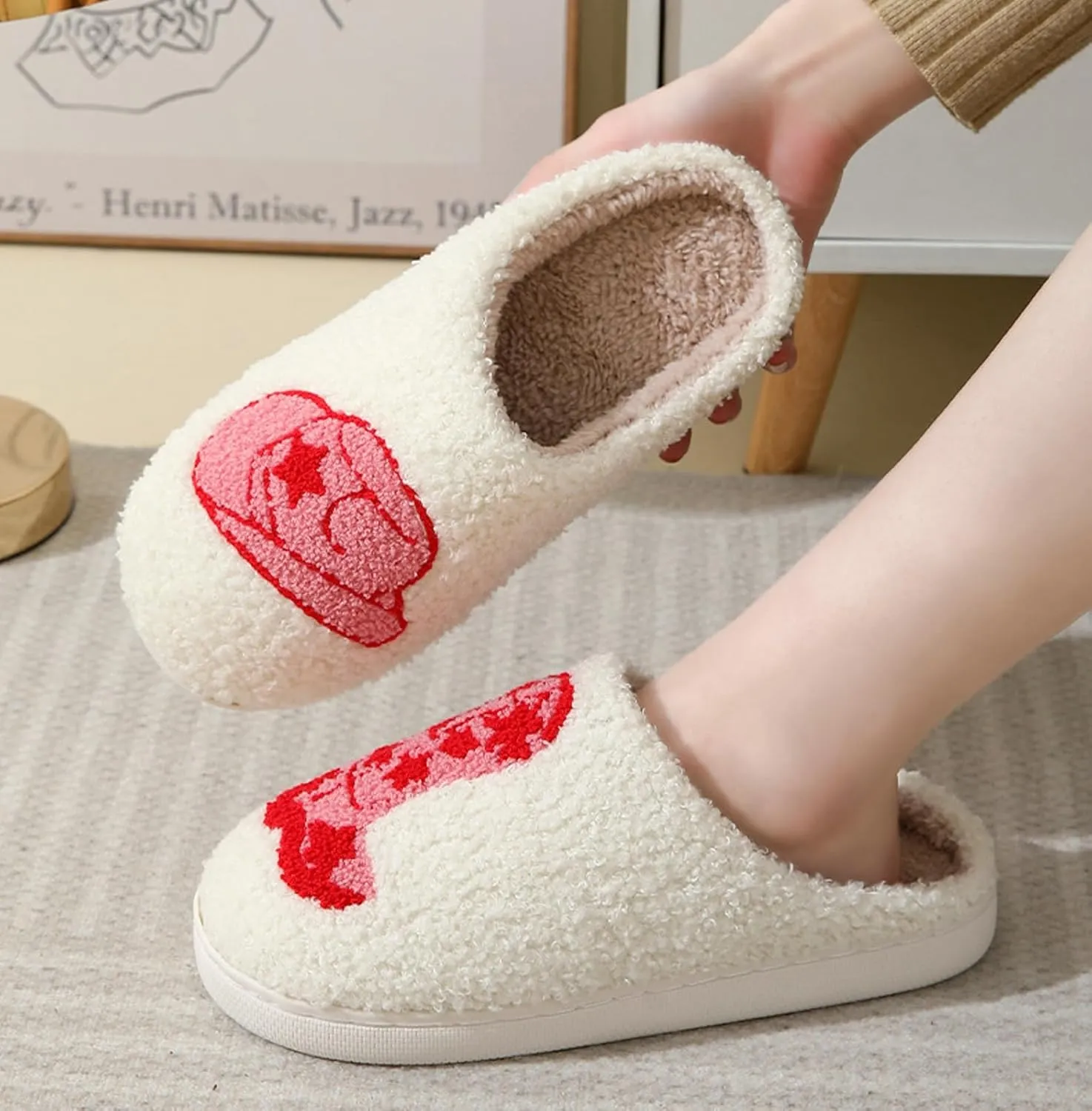 Cute Strawberry Pattern Women's Bedroom Slippers - Warm, Soft, Fuzzy, Non-Slip