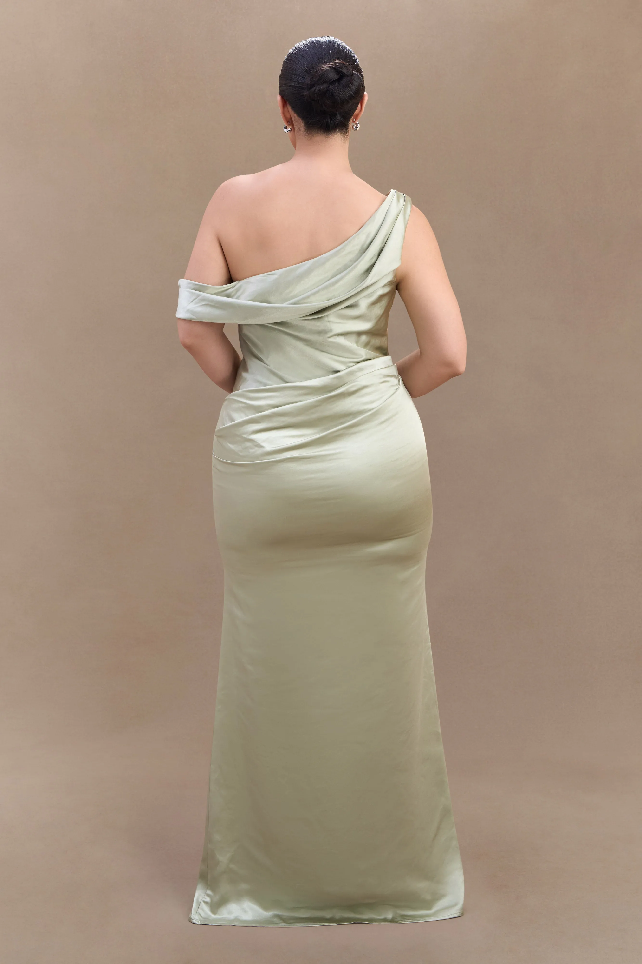 Dalia Off Shoulder Satin Maxi Dress - Sage