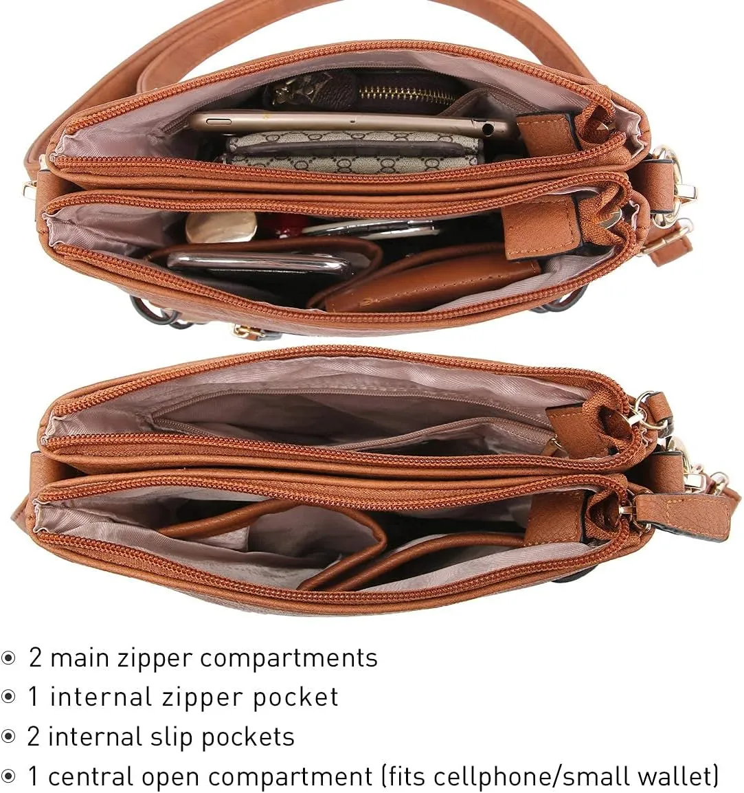 Dasein Women Lightweight Shoulder Purse Soft PU Leather Crossbody Bag Multi Pocket Travel Purses with Double Zipper