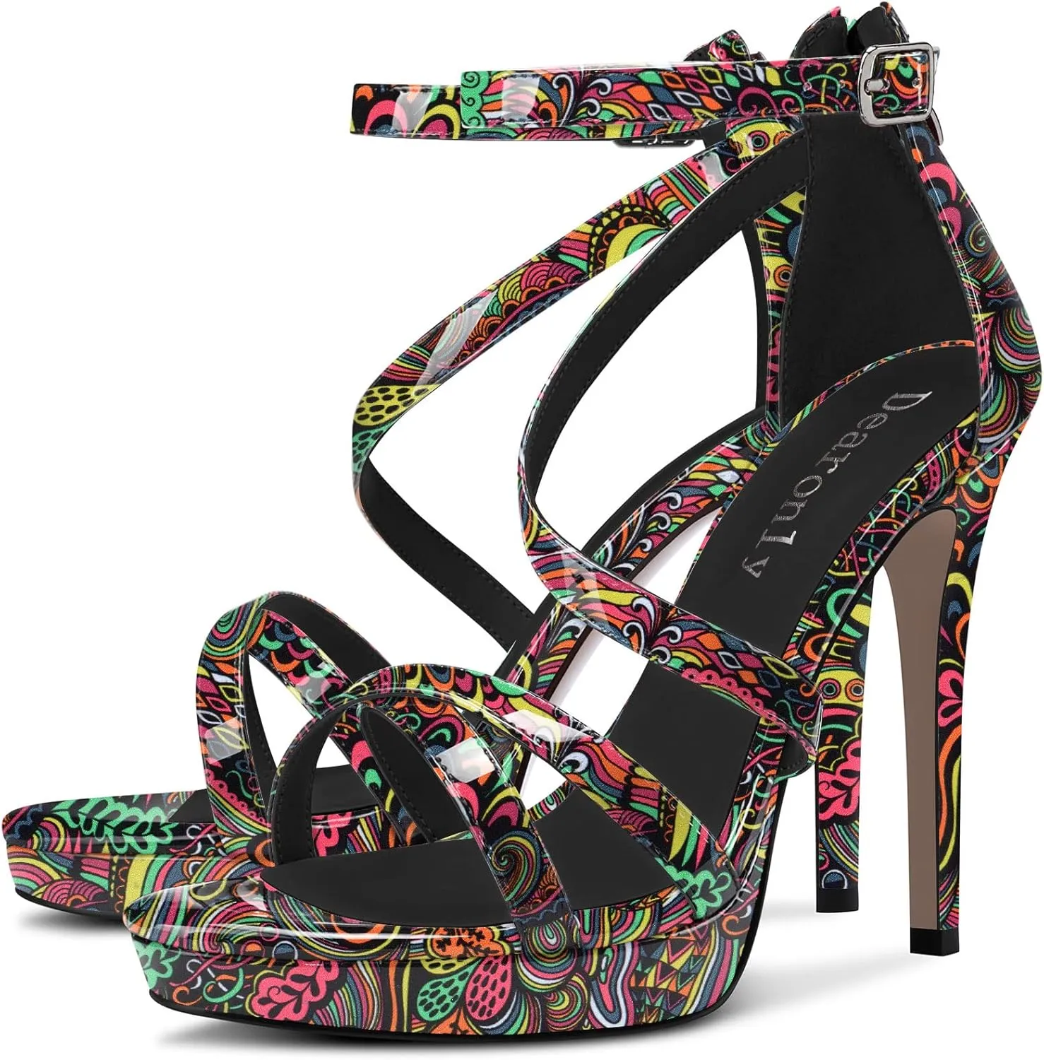 DearOnly Women Platform Stiletto High Heel Peep Open Toe Pumps Ankle Strap Zipper Wedding Cute 4.7 Inches Heels