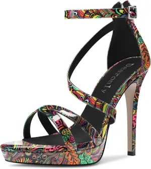 DearOnly Women Platform Stiletto High Heel Peep Open Toe Pumps Ankle Strap Zipper Wedding Cute 4.7 Inches Heels