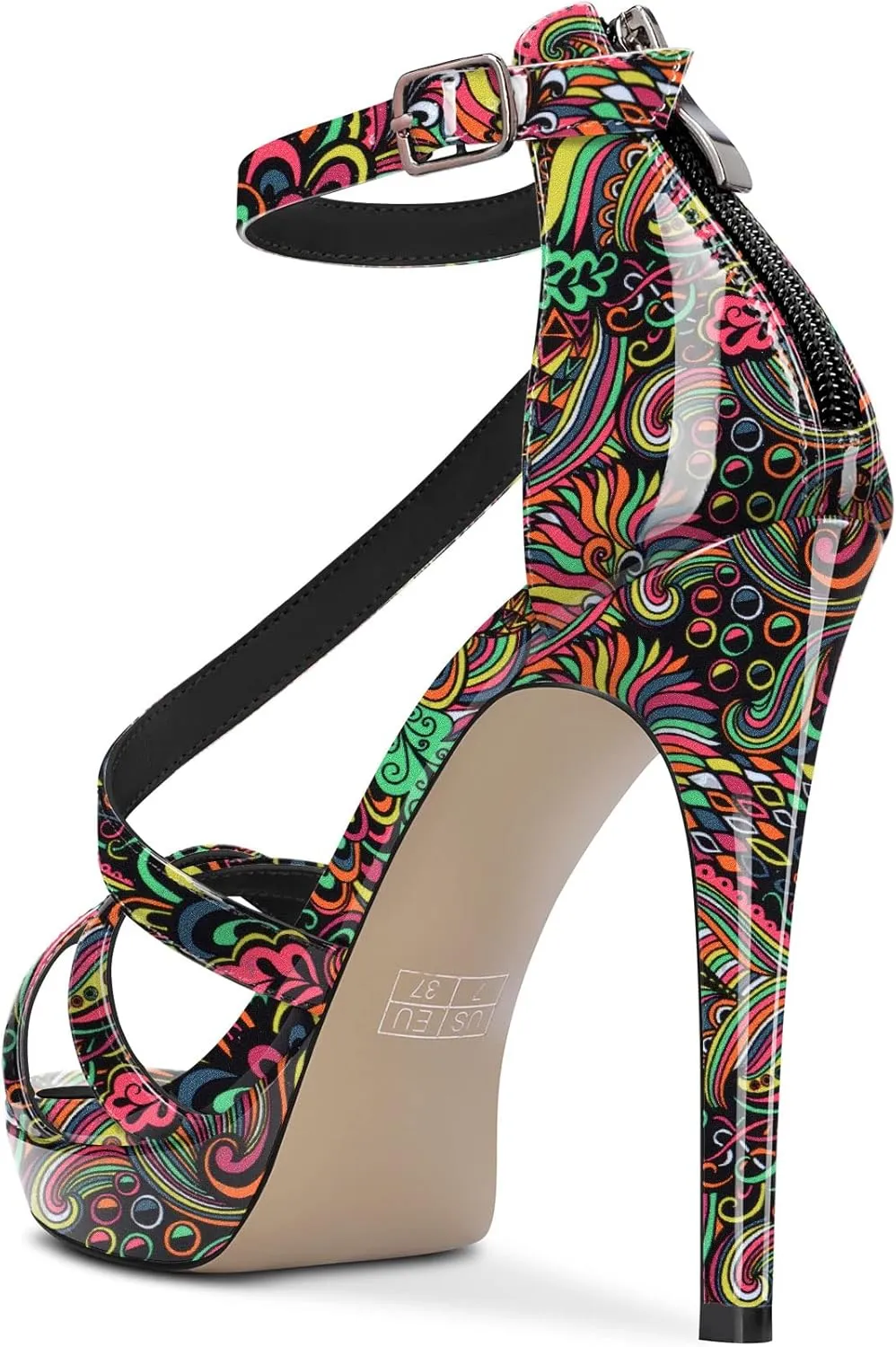 DearOnly Women Platform Stiletto High Heel Peep Open Toe Pumps Ankle Strap Zipper Wedding Cute 4.7 Inches Heels