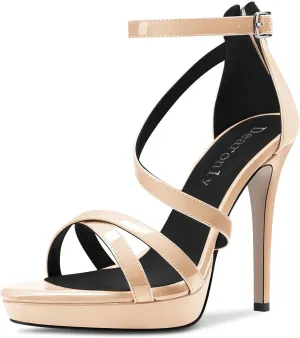 DearOnly Women Platform Stiletto High Heel Peep Open Toe Pumps Ankle Strap Zipper Wedding Cute 4.7 Inches Heels
