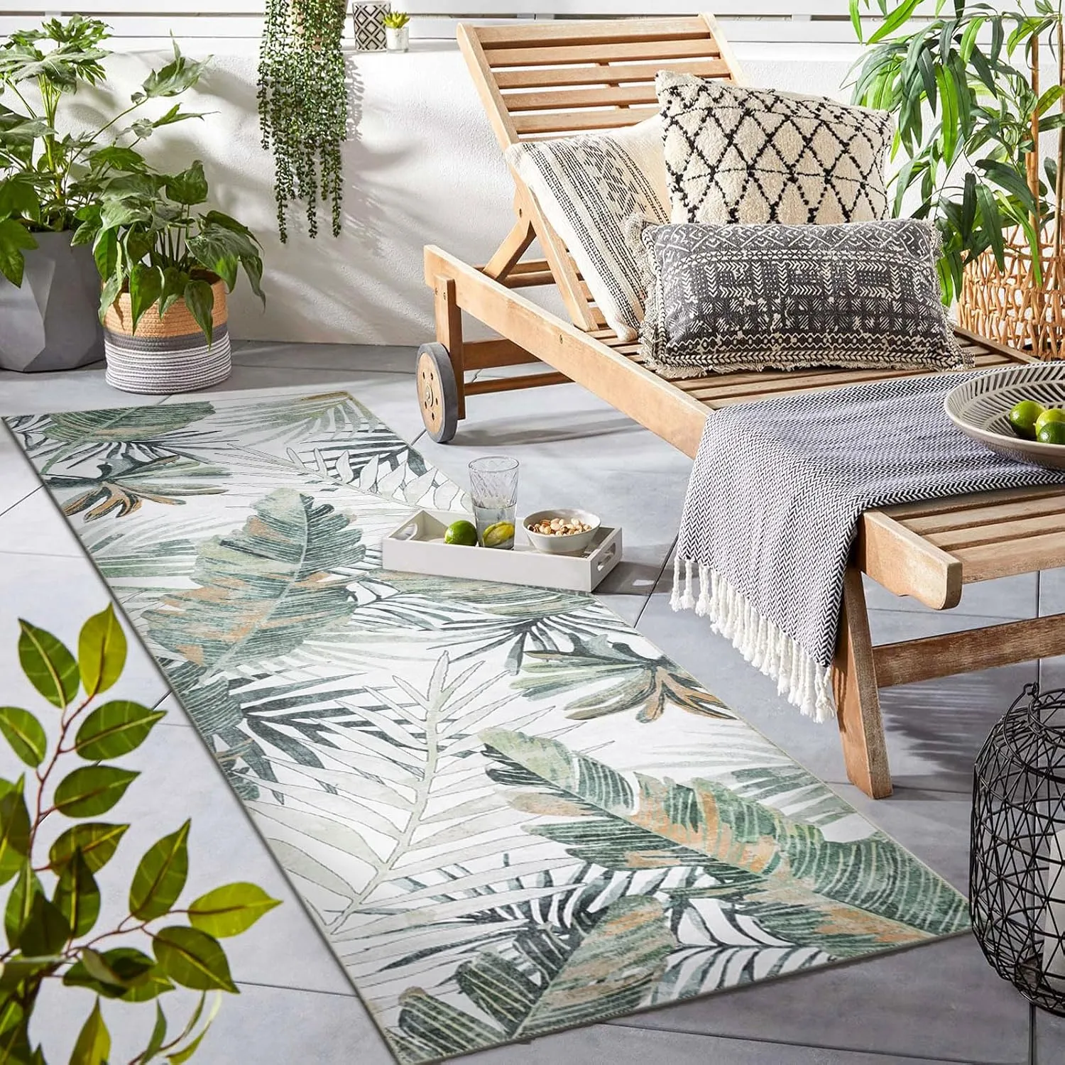 DECOMALL Jasmine Runner Rug for Hallway Kitchen, Washable Long Rugs,Foldable Palm Leaf Carpet for Entryway, 2'6"x9', Green/Multi