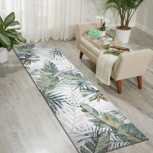 DECOMALL Jasmine Runner Rug for Hallway Kitchen, Washable Long Rugs,Foldable Palm Leaf Carpet for Entryway, 2'6"x9', Green/Multi
