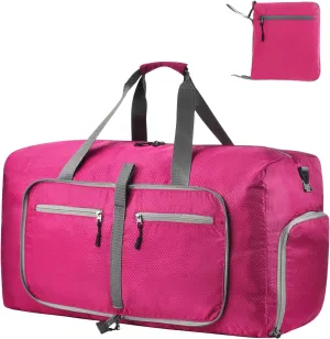 Dimayar Travel Duffle Bag for Men Women - Foldable Duffel Bag with Shoes Compartment - Overnight Bags Waterproof & Tear Resistant(115L,Fuchsine)