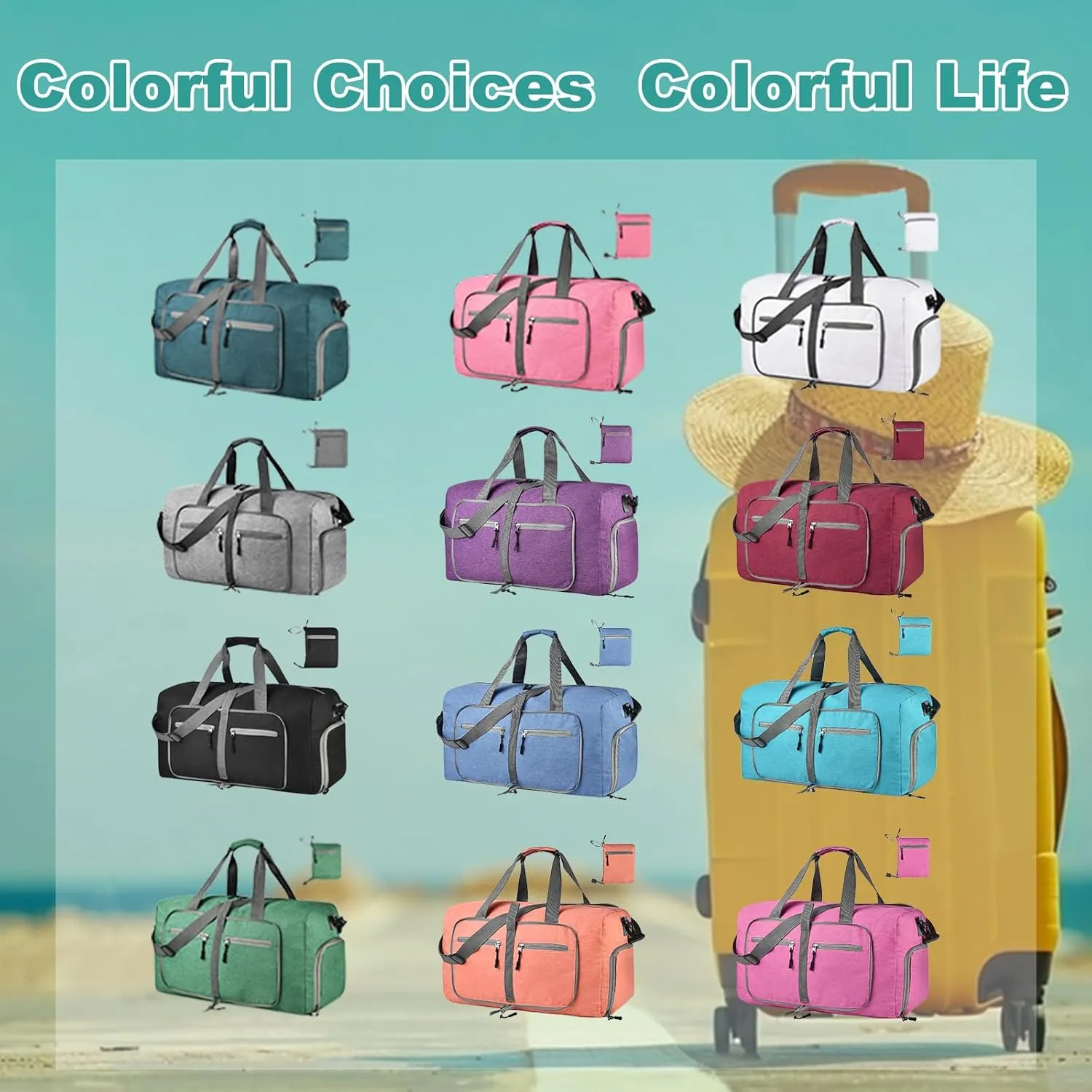 Dimayar Travel Duffle Bag for Men Women - Foldable Duffel Bag with Shoes Compartment - Overnight Bags Waterproof & Tear Resistant(115L,Fuchsine)