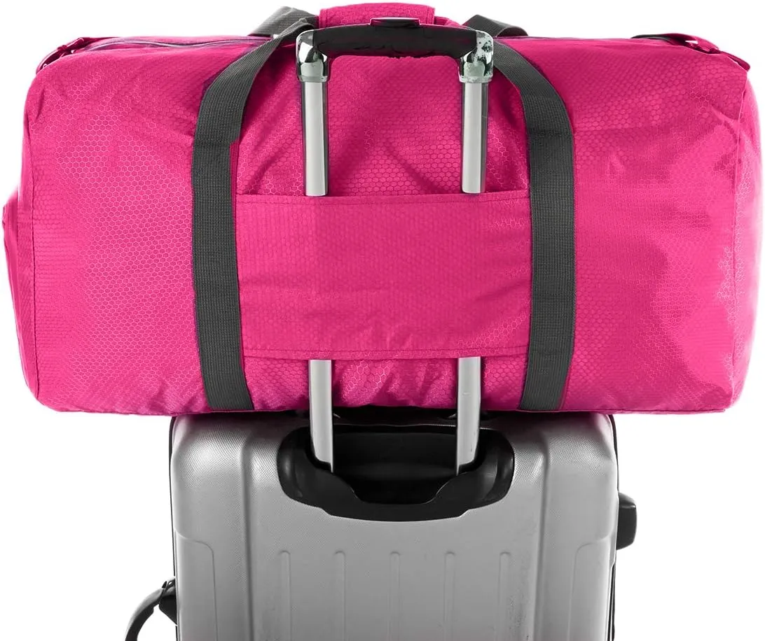 Dimayar Travel Duffle Bag for Men Women - Foldable Duffel Bag with Shoes Compartment - Overnight Bags Waterproof & Tear Resistant(115L,Fuchsine)