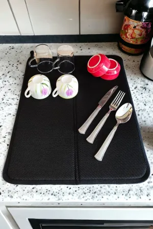 Dish Drying Mat, Dish Drying Cover, Non-Slip Base Absorbent Dish Rack, Folding Dish Mat