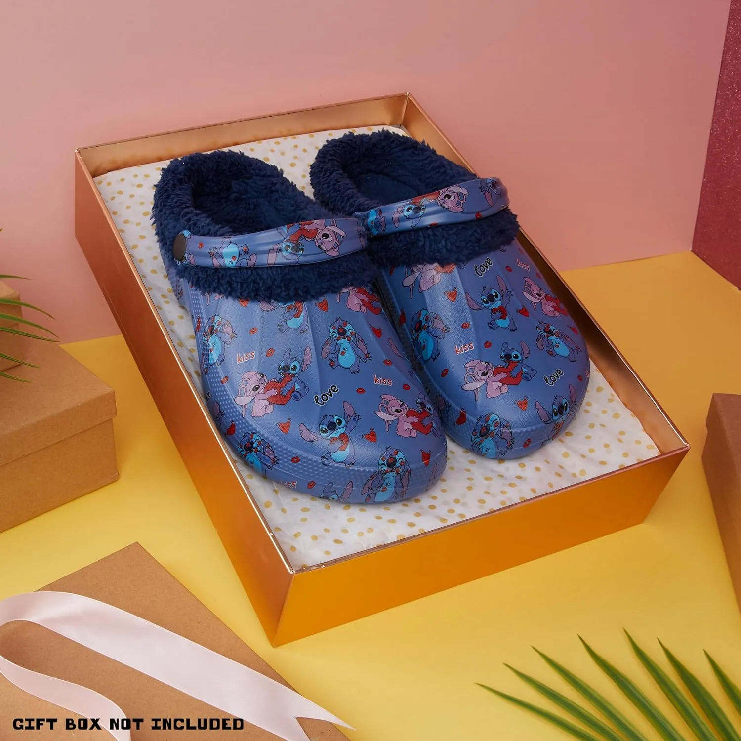 Disney Stitch Clogs Womens Winter Fleece Lining & Removable Charms - Warm Slip On Garden Shoes with Strap