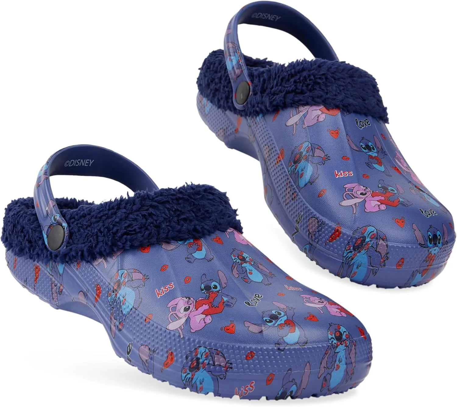 Disney Stitch Clogs Womens Winter Fleece Lining & Removable Charms - Warm Slip On Garden Shoes with Strap