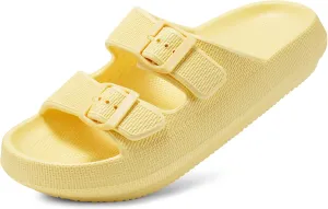 Dodow Womens Slide Sandals Adjustable Soft Cloud Comfort Slip On Flat Sandals