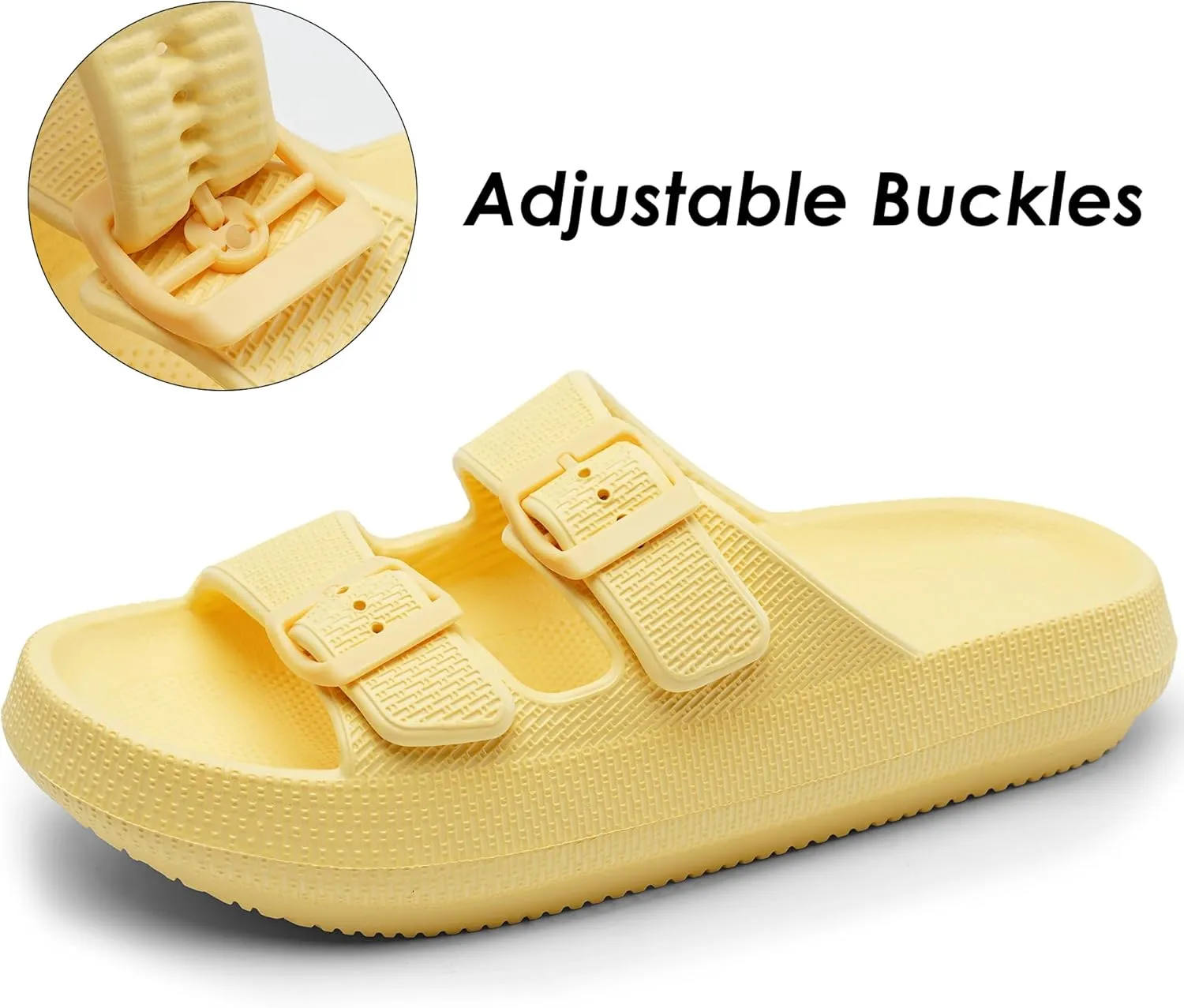 Dodow Womens Slide Sandals Adjustable Soft Cloud Comfort Slip On Flat Sandals