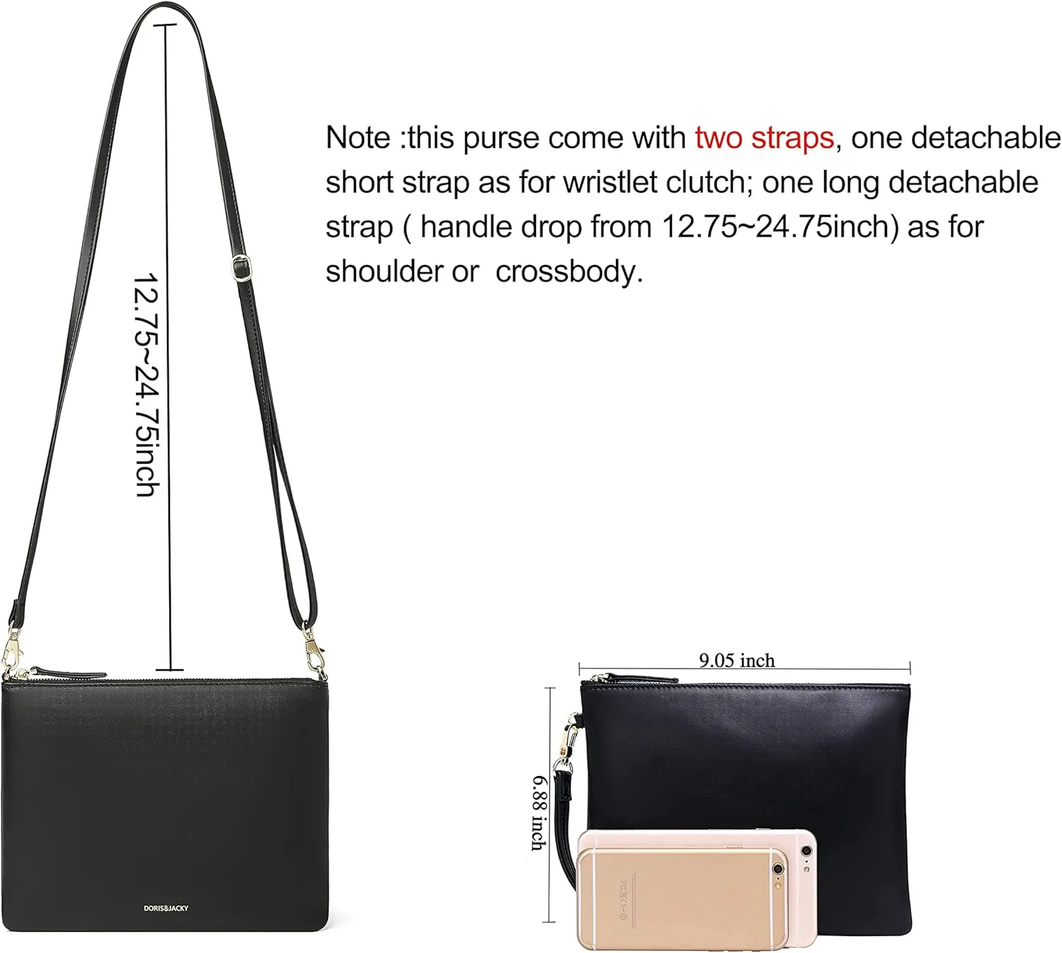 DORIS&JACKY Lambskin Leather Wristlet Clutch Purse For Women Large Soft Designer Wallet With Strap…