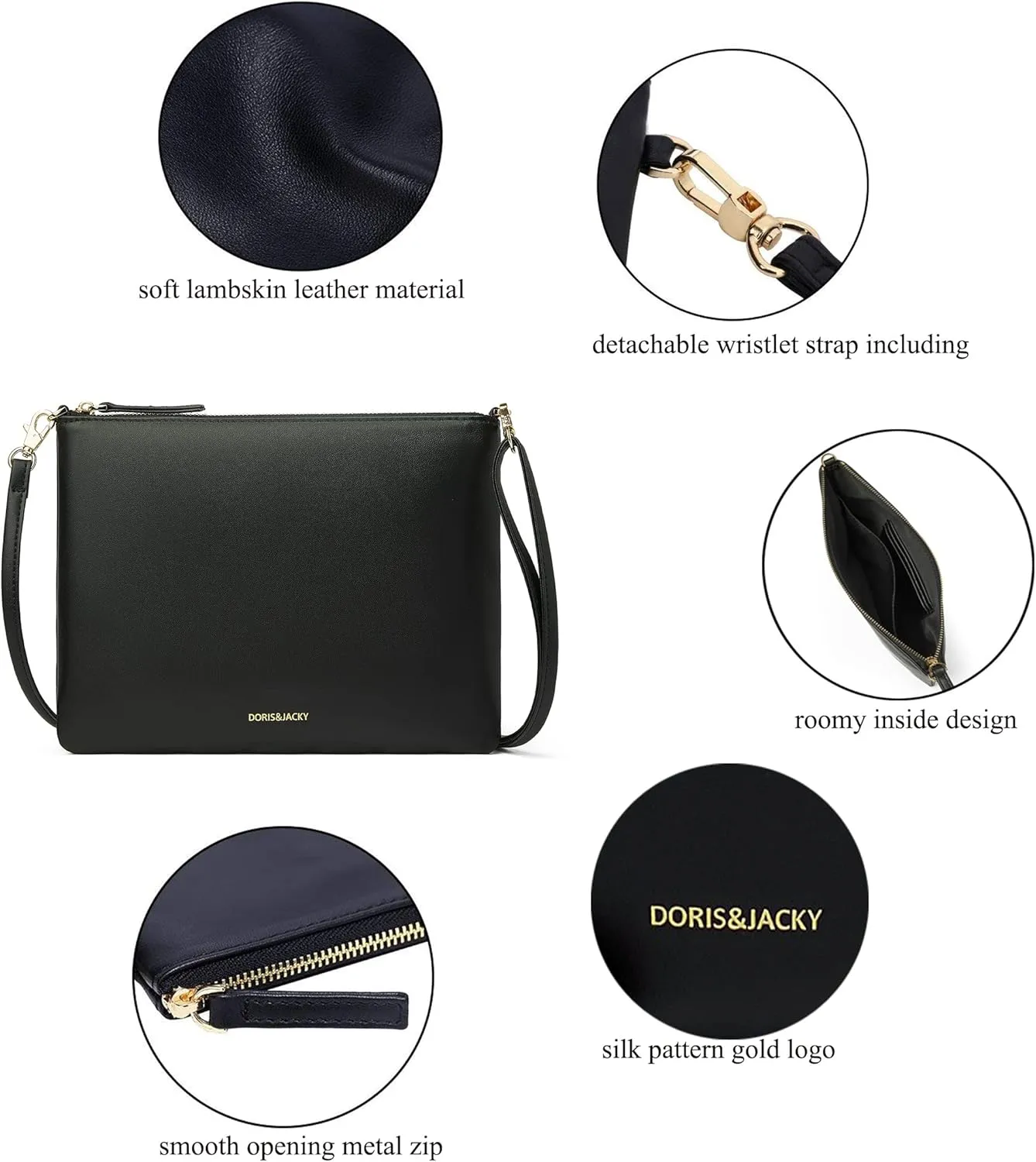 DORIS&JACKY Lambskin Leather Wristlet Clutch Purse For Women Large Soft Designer Wallet With Strap…