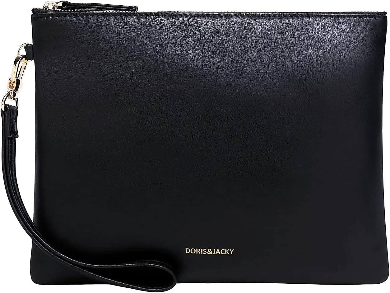 DORIS&JACKY Lambskin Leather Wristlet Clutch Purse For Women Large Soft Designer Wallet With Strap…