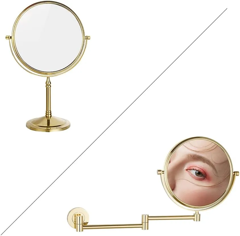 DOWRY Makeup Tabletop mirror with Wall Mounted Makeup Mirror, gold finish
