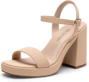 DREAM PAIRS Heels for Women Block Chunky Platform High Heels Open Toe GISELLE Fashion Wedding Party Evening Prom Dance Ankle Strap Dress Pump Sandals Shoes