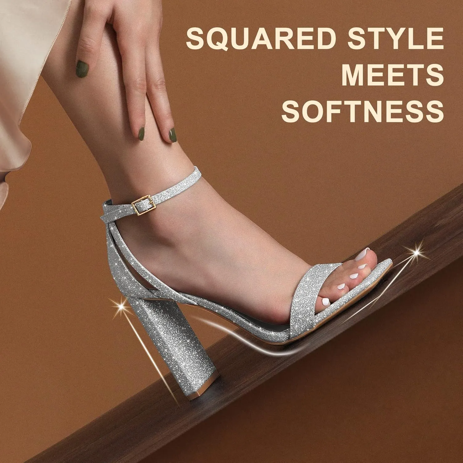 DREAM PAIRS High Heels Chunky Block Square Toe Heels for Women Dressy Open Toe Heel Sandals