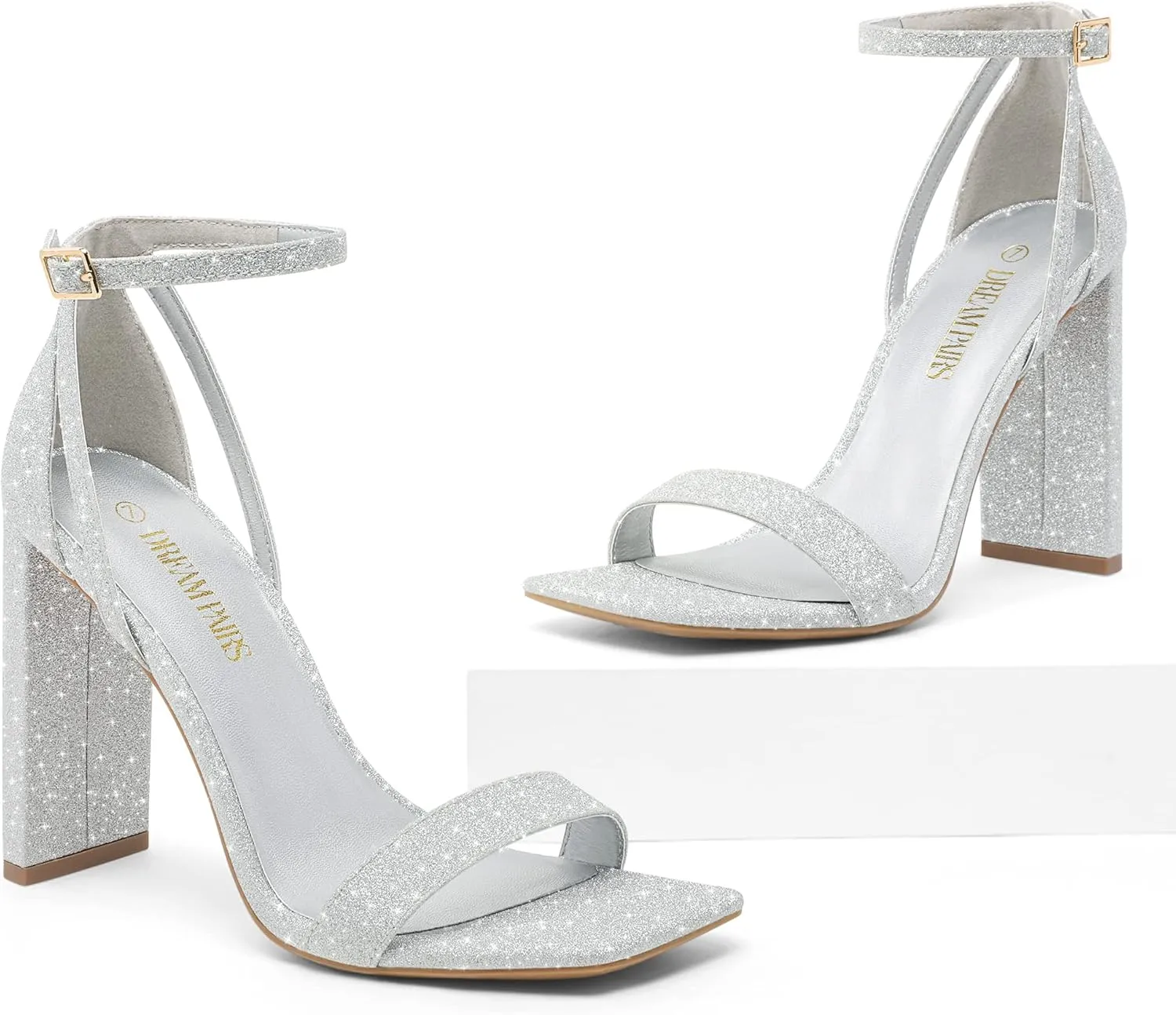 DREAM PAIRS High Heels Chunky Block Square Toe Heels for Women Dressy Open Toe Heel Sandals