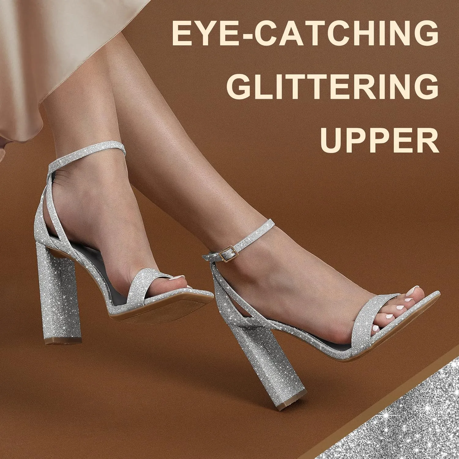 DREAM PAIRS High Heels Chunky Block Square Toe Heels for Women Dressy Open Toe Heel Sandals