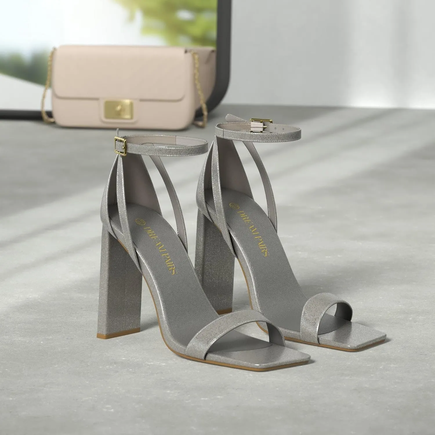 DREAM PAIRS High Heels Chunky Block Square Toe Heels for Women Dressy Open Toe Heel Sandals