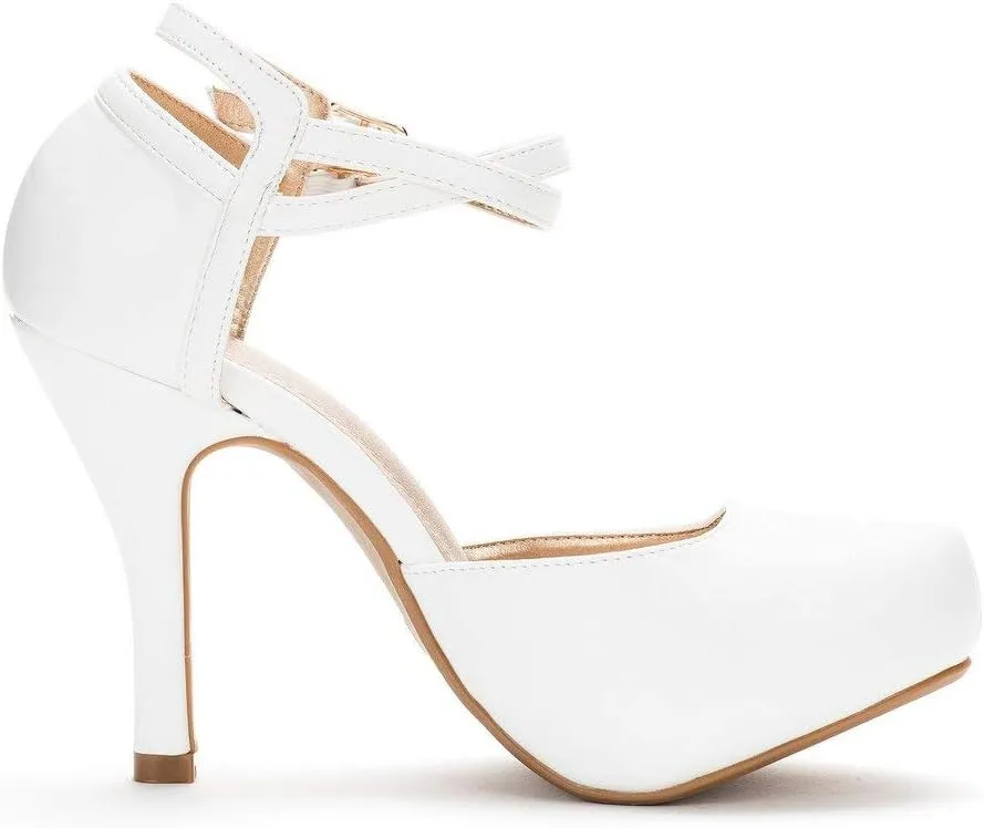 DREAM PAIRS Office-02 Women's Classy Mary Jane Double Ankle Strap Almond Toe High Heel Pumps