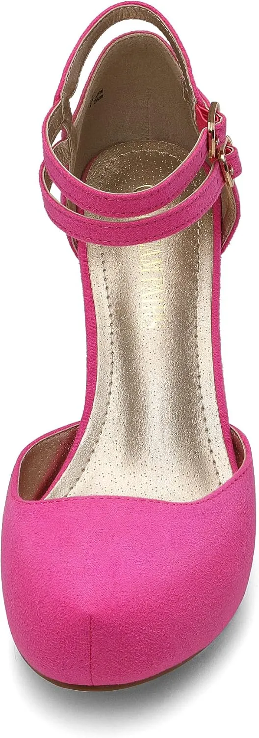 DREAM PAIRS Office-02 Women's Classy Mary Jane Double Ankle Strap Almond Toe High Heel Pumps