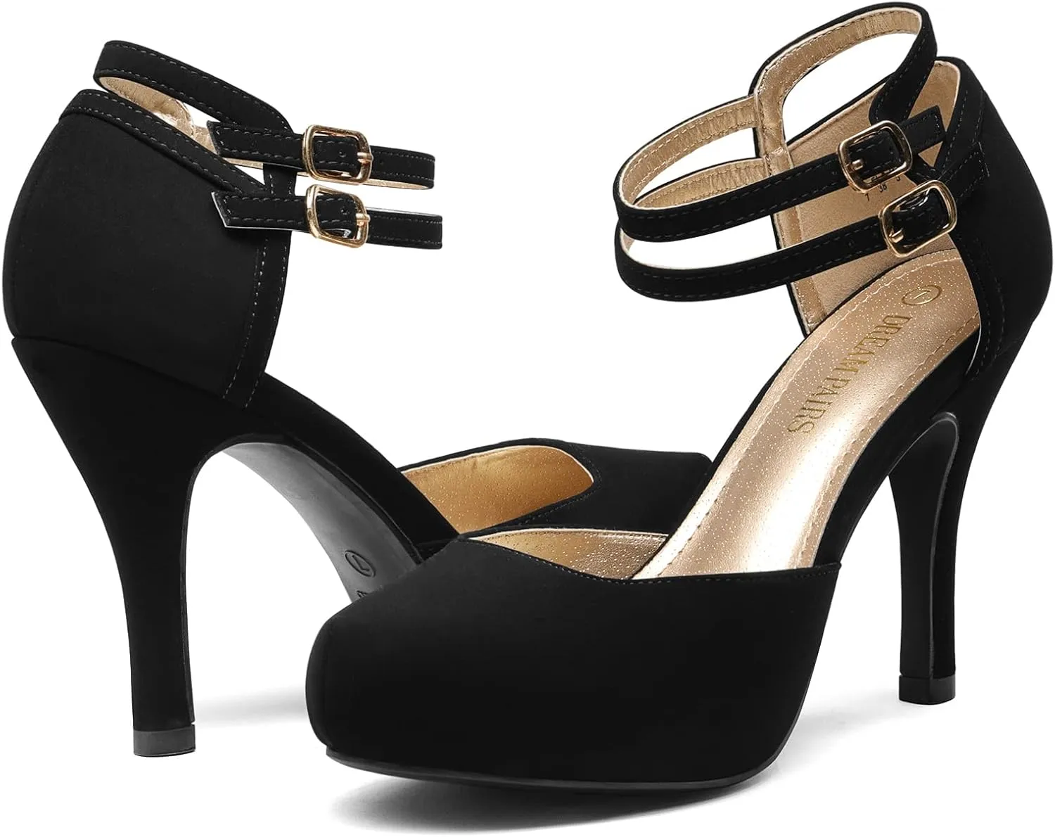 DREAM PAIRS Office-02 Women's Classy Mary Jane Double Ankle Strap Almond Toe High Heel Pumps