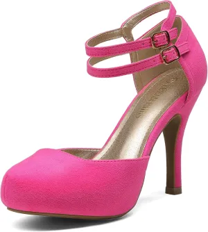 DREAM PAIRS Office-02 Women's Classy Mary Jane Double Ankle Strap Almond Toe High Heel Pumps