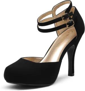 DREAM PAIRS Office-02 Women's Classy Mary Jane Double Ankle Strap Almond Toe High Heel Pumps
