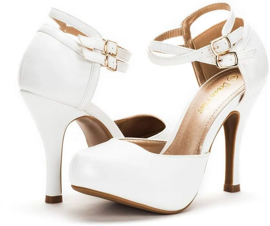 DREAM PAIRS Office-02 Women's Classy Mary Jane Double Ankle Strap Almond Toe High Heel Pumps