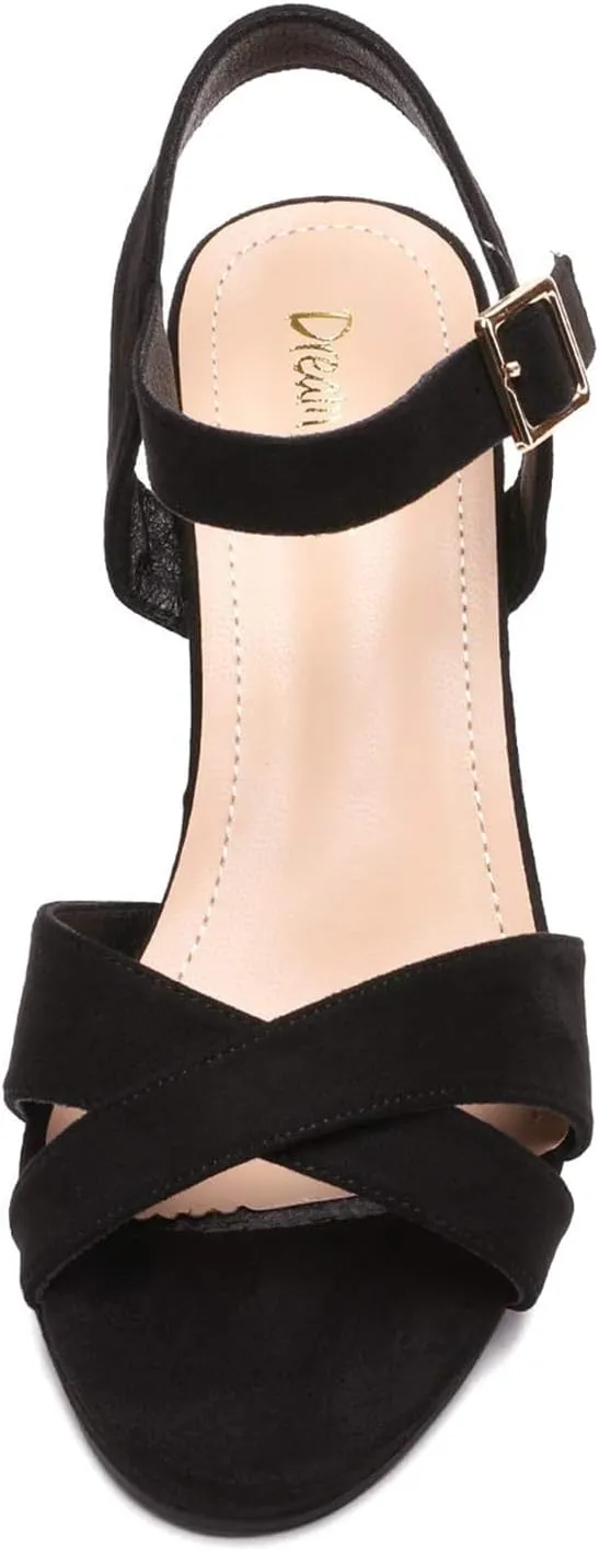 DREAM PAIRS Women's Chunky Heels Open Toe Ankle Strap Sparkly Heels Pump Sandals