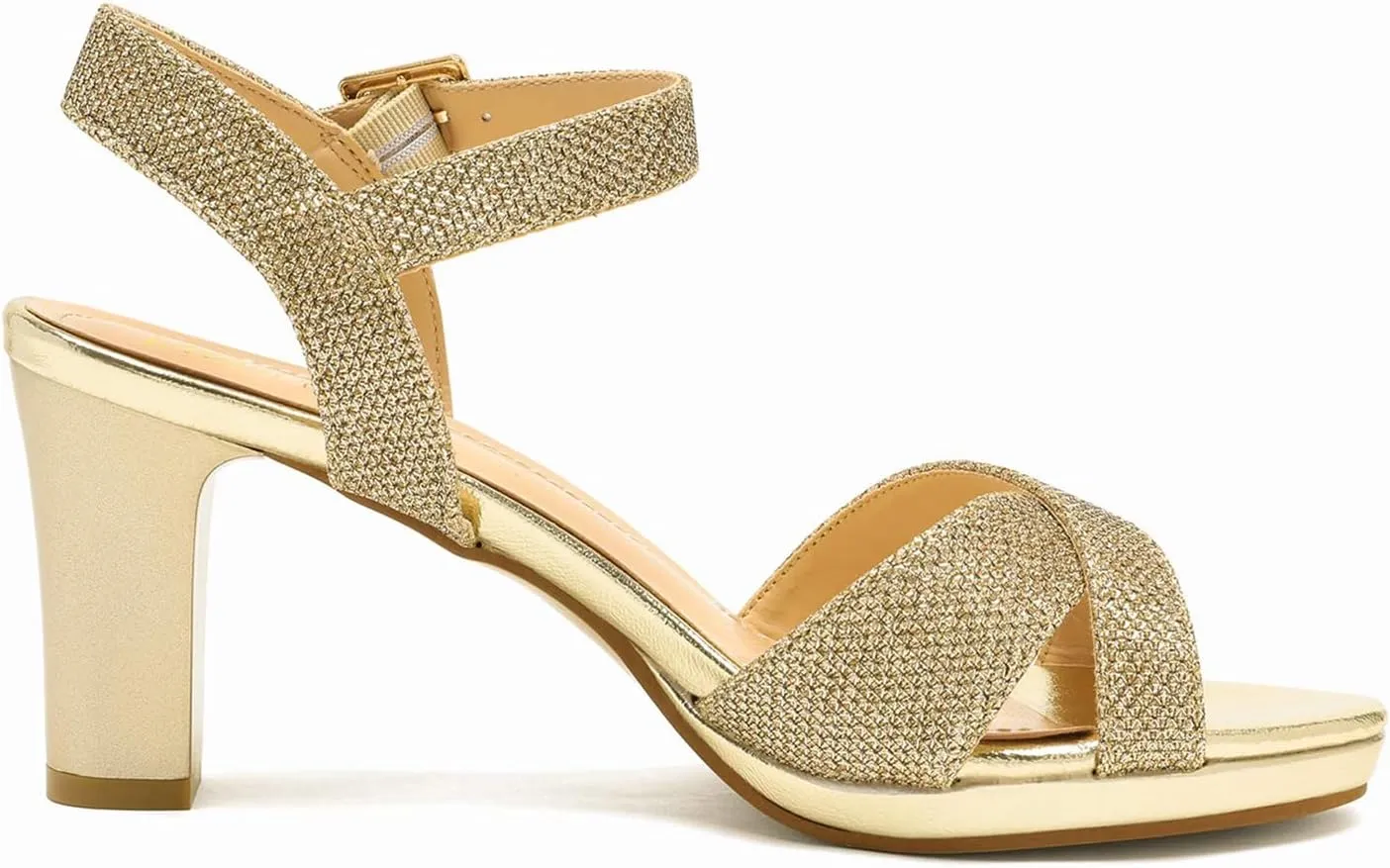 DREAM PAIRS Women's Chunky Heels Open Toe Ankle Strap Sparkly Heels Pump Sandals