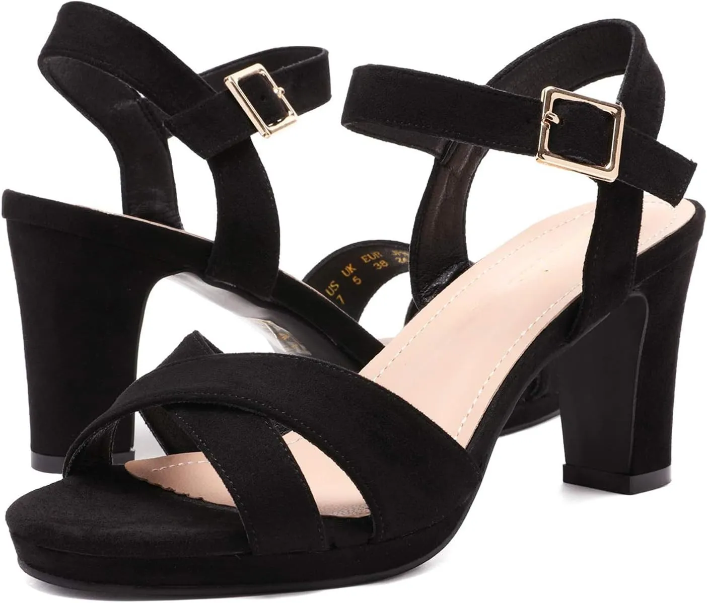 DREAM PAIRS Women's Chunky Heels Open Toe Ankle Strap Sparkly Heels Pump Sandals