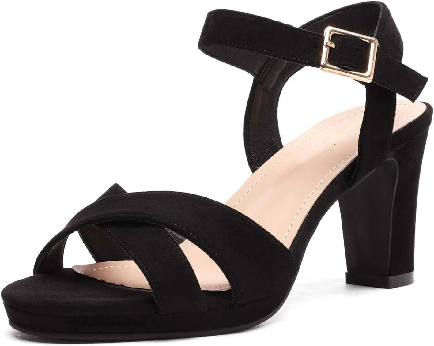 DREAM PAIRS Women's Chunky Heels Open Toe Ankle Strap Sparkly Heels Pump Sandals