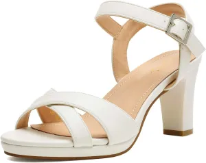 DREAM PAIRS Women's Chunky Heels Open Toe Ankle Strap Sparkly Heels Pump Sandals