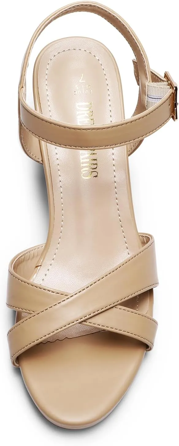 DREAM PAIRS Women's Chunky Heels Open Toe Ankle Strap Sparkly Heels Pump Sandals