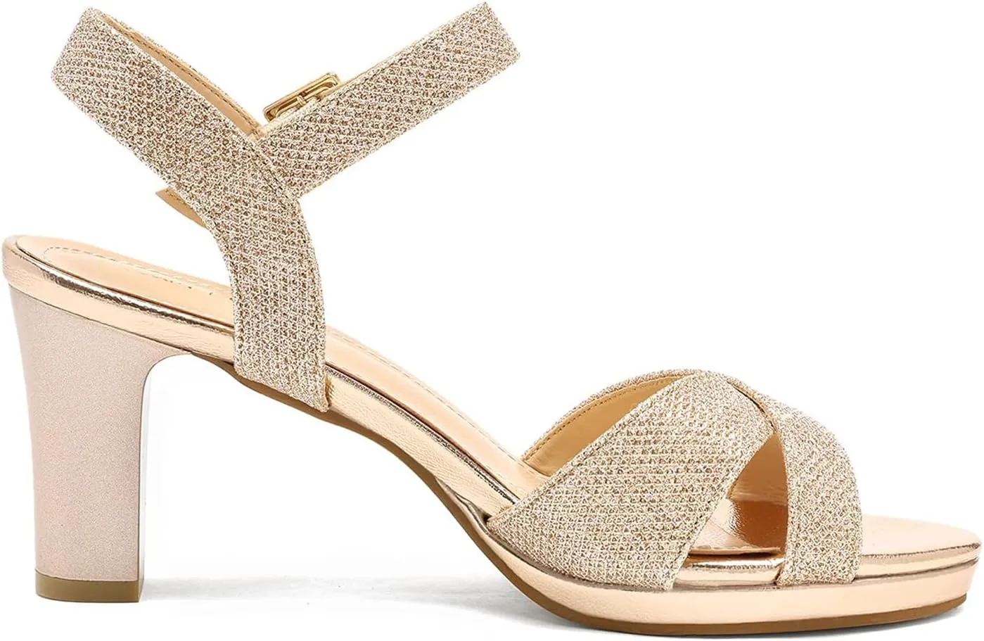 DREAM PAIRS Women's Chunky Heels Open Toe Ankle Strap Sparkly Heels Pump Sandals