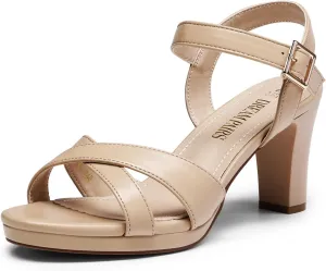 DREAM PAIRS Women's Chunky Heels Open Toe Ankle Strap Sparkly Heels Pump Sandals