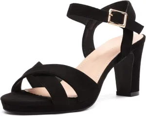 DREAM PAIRS Women's Chunky Heels Open Toe Ankle Strap Sparkly Heels Pump Sandals