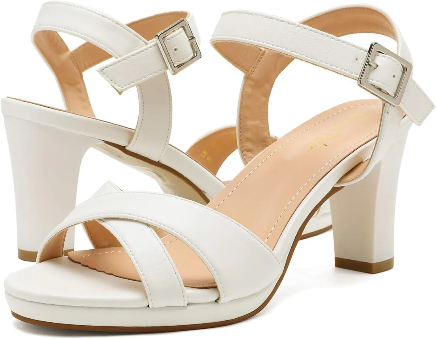 DREAM PAIRS Women's Chunky Heels Open Toe Ankle Strap Sparkly Heels Pump Sandals