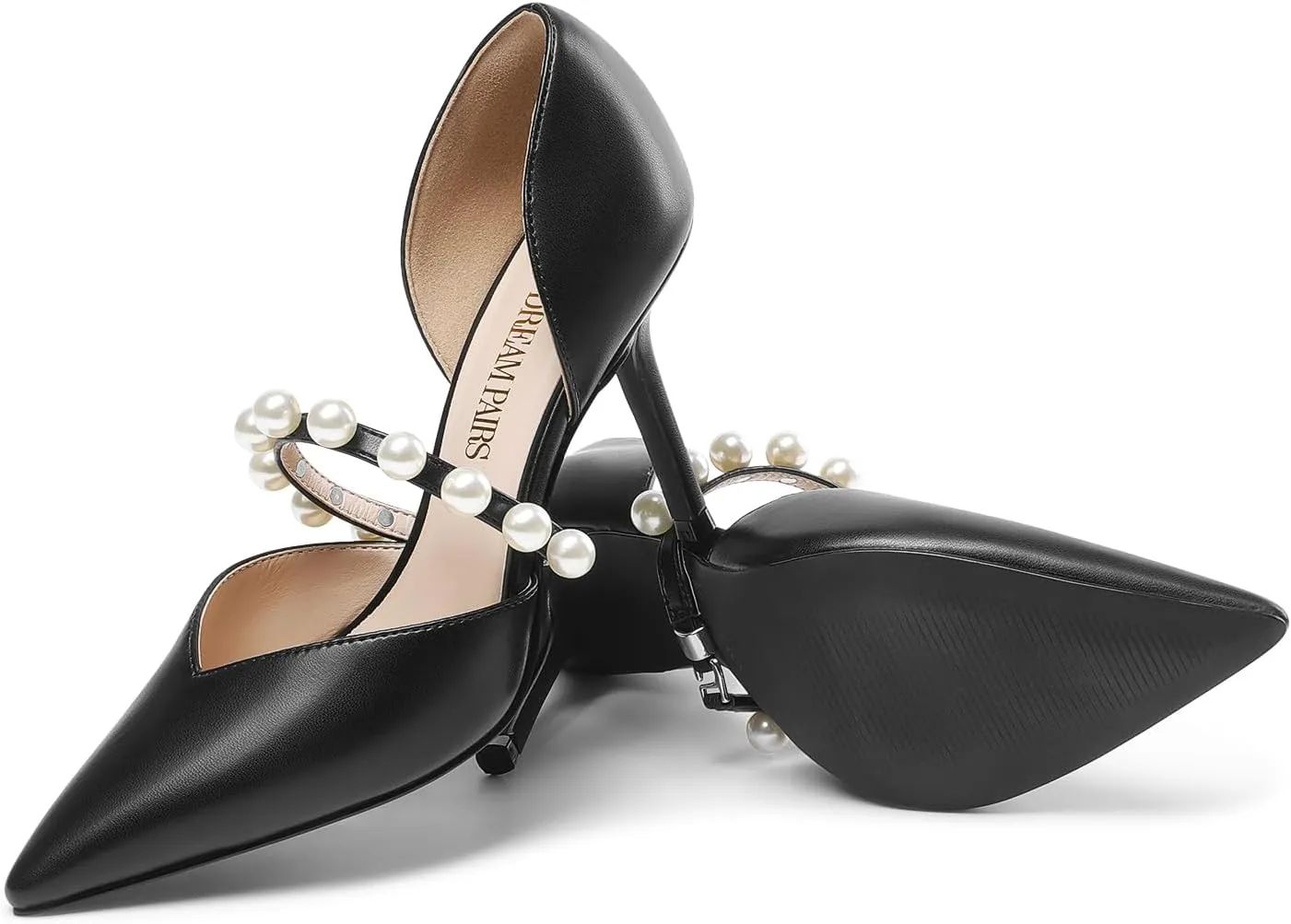 DREAM PAIRS Women's Closed Toe High Heels Stiletto Pointed Toe Strappy Pearl Elegant D'Orsay Dress Wedding Party Pumps Shoes